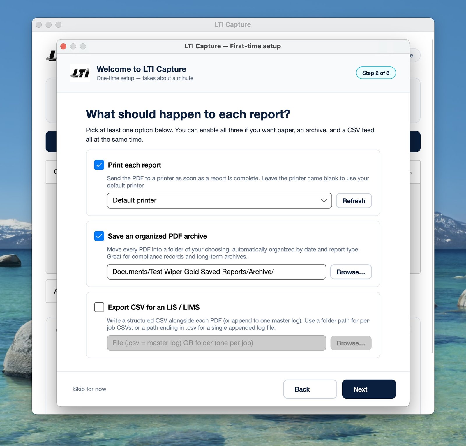 Setup wizard step 2 — Pick what should happen to each captured report