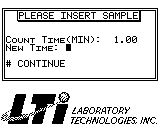 Please insert sample, count time prompt 1.00 minute