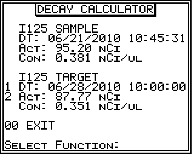 Decay Calculator screen