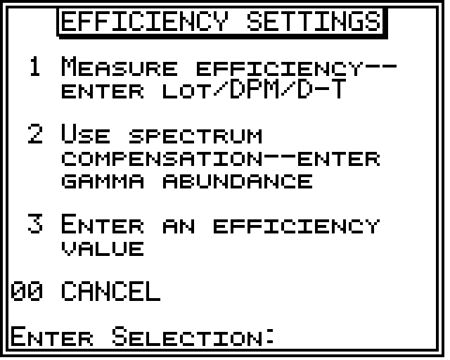 Isotope efficiency configuration screen