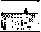 Wiper Gold MCA at high count rate (5,880,228 CPM) showing the DT graphical bar in the bottom info strip