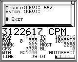 Wiper Gold MCA showing the Set Marker dialog accepting a keV value entry; marker repositions to the entered energy