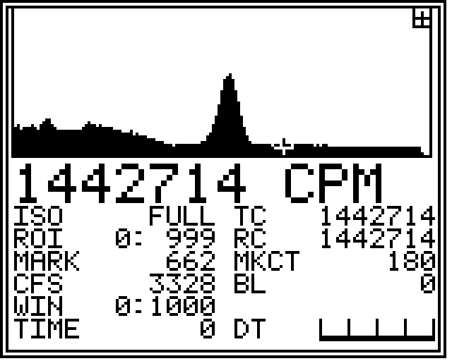 MCA live spectrum view with channel and energy readouts