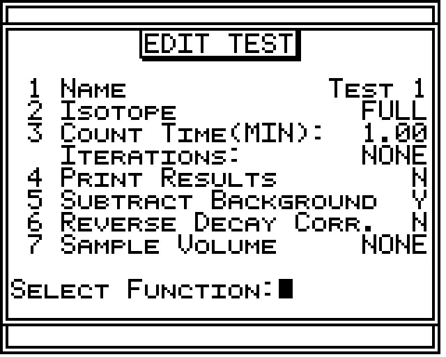 Test edit screen showing parameter configuration