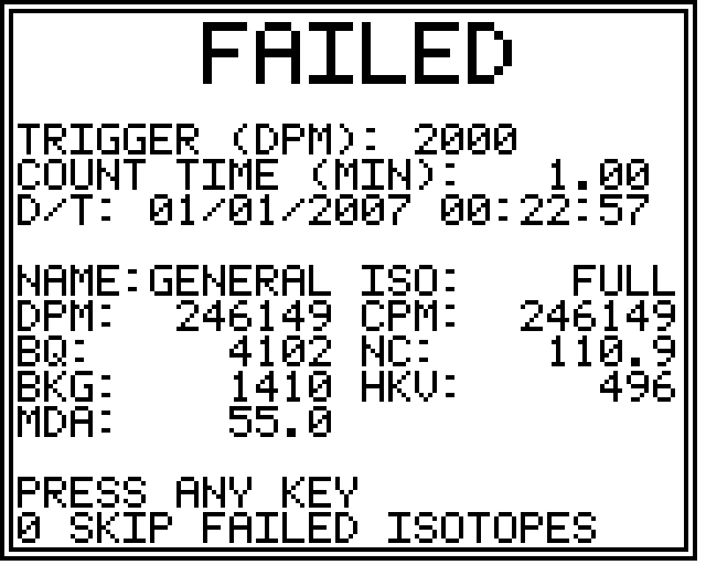 Wipe Test FAILED result screen