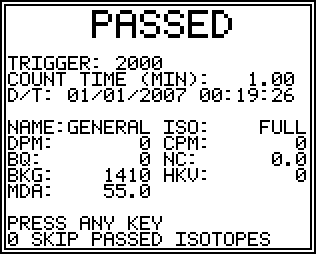 Wipe Test PASSED result screen